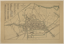 217326 Plattegrond van de stad Utrecht, met aanduiding van de straten en bruggen en een lijst van belangrijke gebouwen.